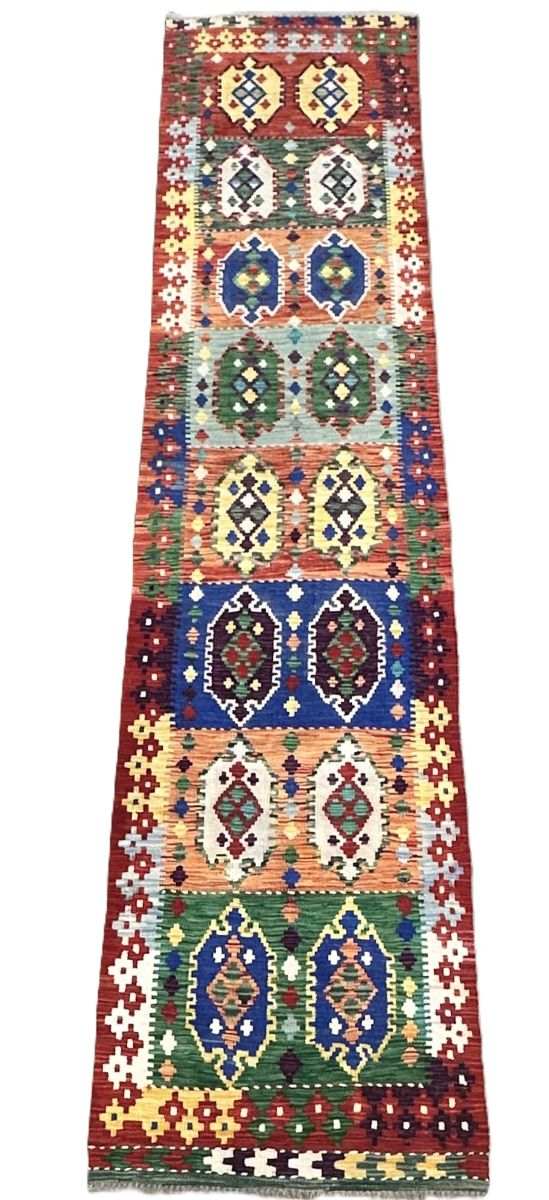 Hand-Woven Tribal Afghan Kazak Kilim Runner