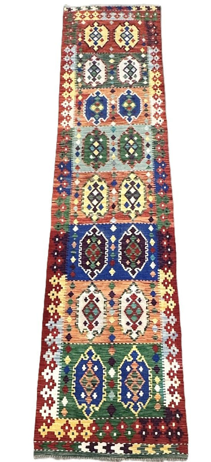 Hand-Woven Tribal Afghan Kazak Kilim Runner