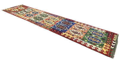 Hand-Woven Tribal Afghan Kazak Kilim Runner