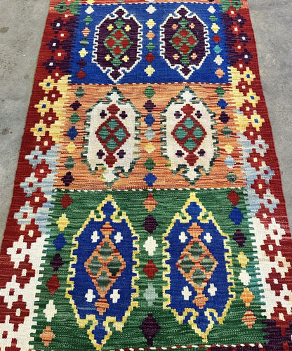 Hand-Woven Tribal Afghan Kazak Kilim Runner