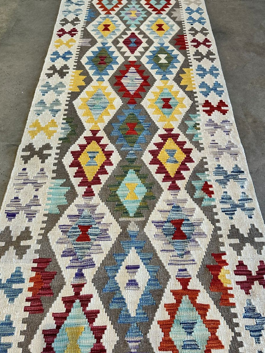 Hand-Woven Tribal Afghan Kazak Kilim Runner