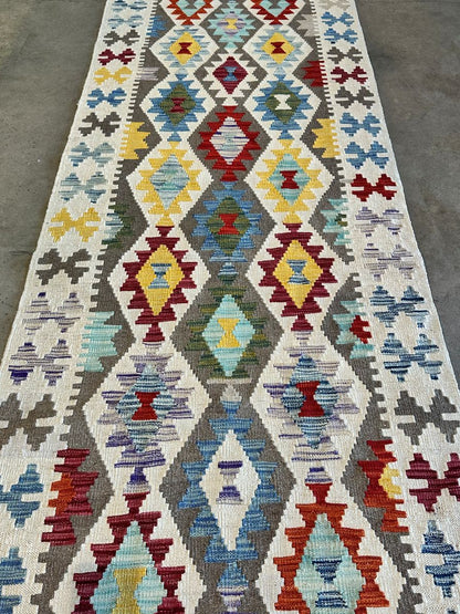 Hand-Woven Tribal Afghan Kazak Kilim Runner
