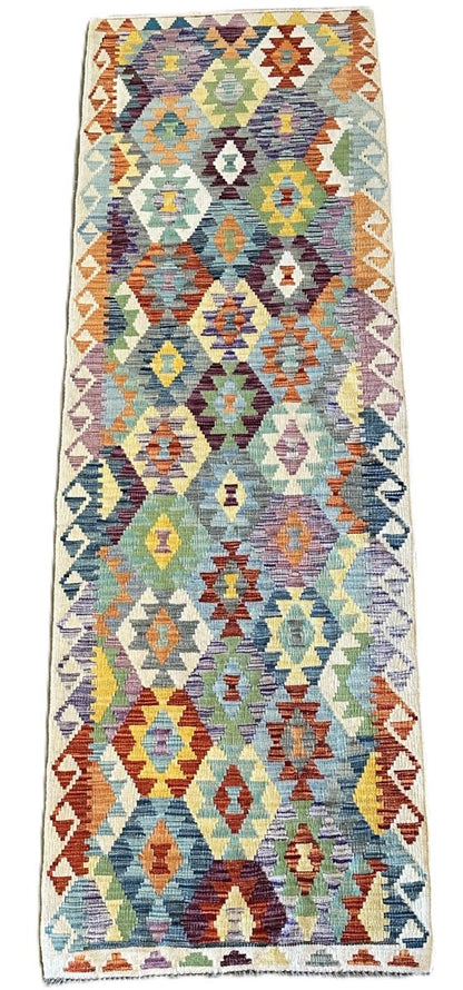 Hand-Woven Tribal Afghan Kazak Kilim Runner