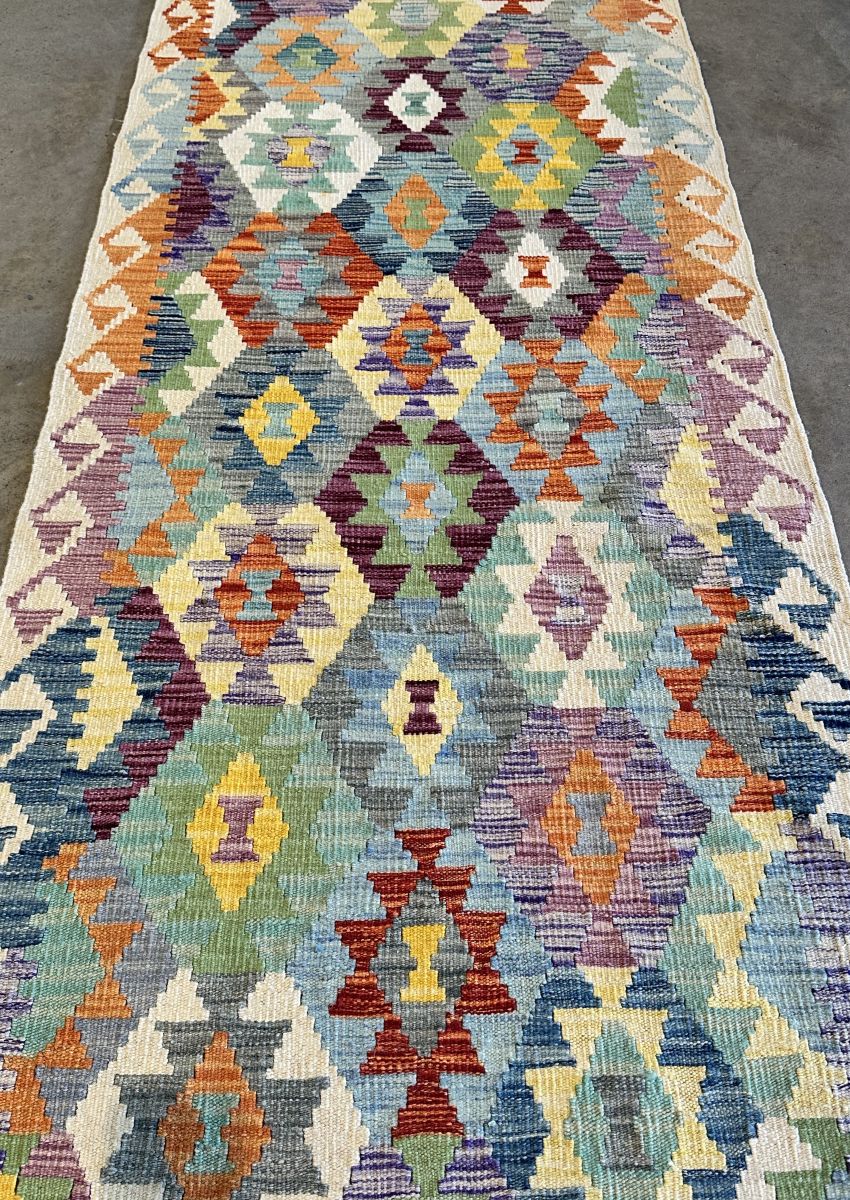 Hand-Woven Tribal Afghan Kazak Kilim Runner