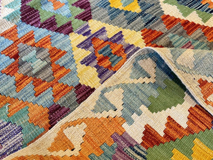 Hand-Woven Tribal Afghan Kazak Kilim Runner