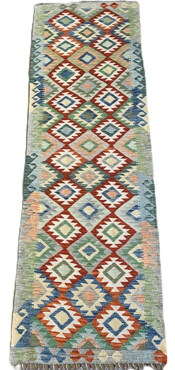 Hand-Woven Tribal Afghan Kazak Kilim Runner