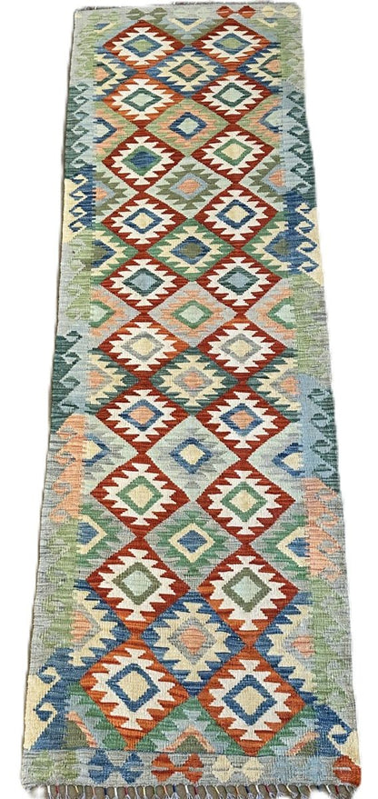Hand-Woven Tribal Afghan Kazak Kilim Runner