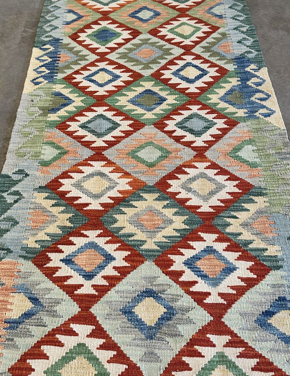 Hand-Woven Tribal Afghan Kazak Kilim Runner