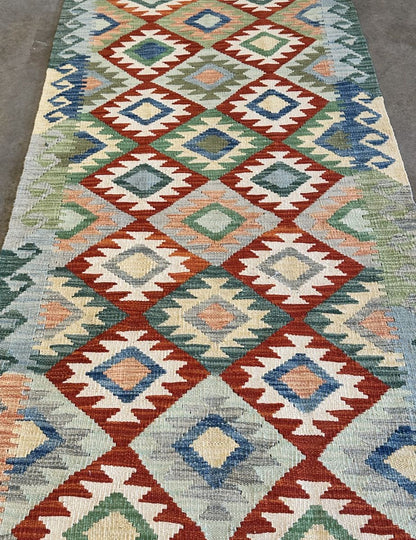 Hand-Woven Tribal Afghan Kazak Kilim Runner