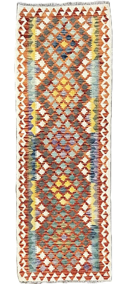 Hand-Woven Tribal Afghan Kazak Kilim Runner