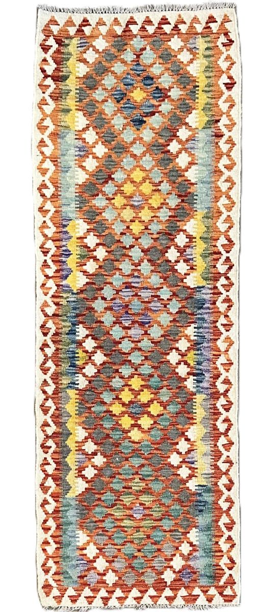 Hand-Woven Tribal Afghan Kazak Kilim Runner