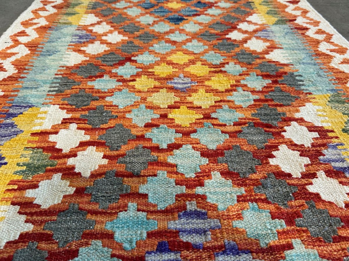 Hand-Woven Tribal Afghan Kazak Kilim Runner