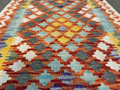 Hand-Woven Tribal Afghan Kazak Kilim Runner