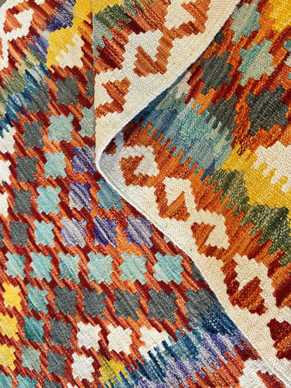 Hand-Woven Tribal Afghan Kazak Kilim Runner