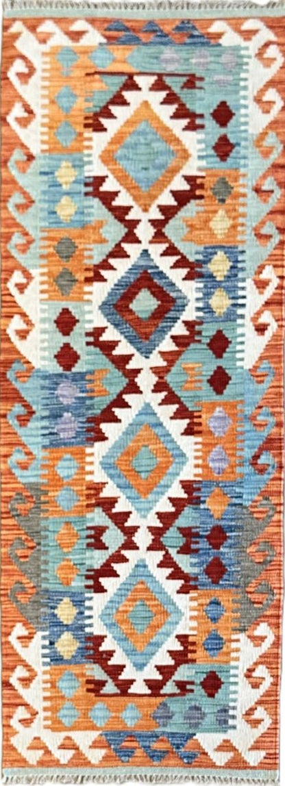 Hand-Woven Tribal Afghan Kazak Kilim Runner