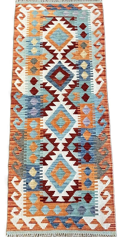 Hand-Woven Tribal Afghan Kazak Kilim Runner