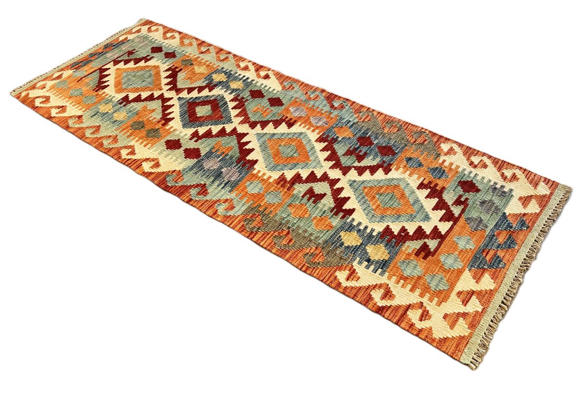 Hand-Woven Tribal Afghan Kazak Kilim Runner