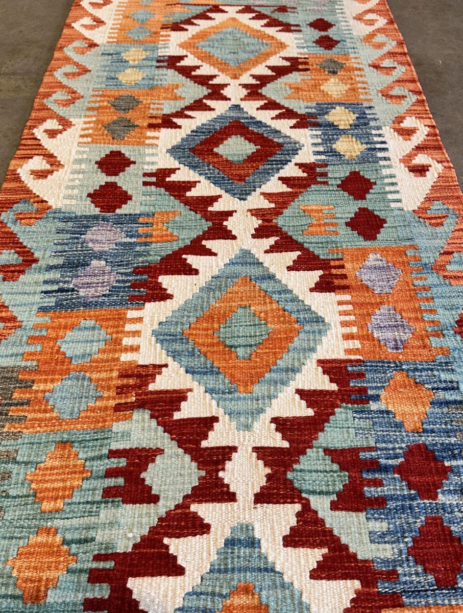 Hand-Woven Tribal Afghan Kazak Kilim Runner