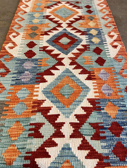 Hand-Woven Tribal Afghan Kazak Kilim Runner