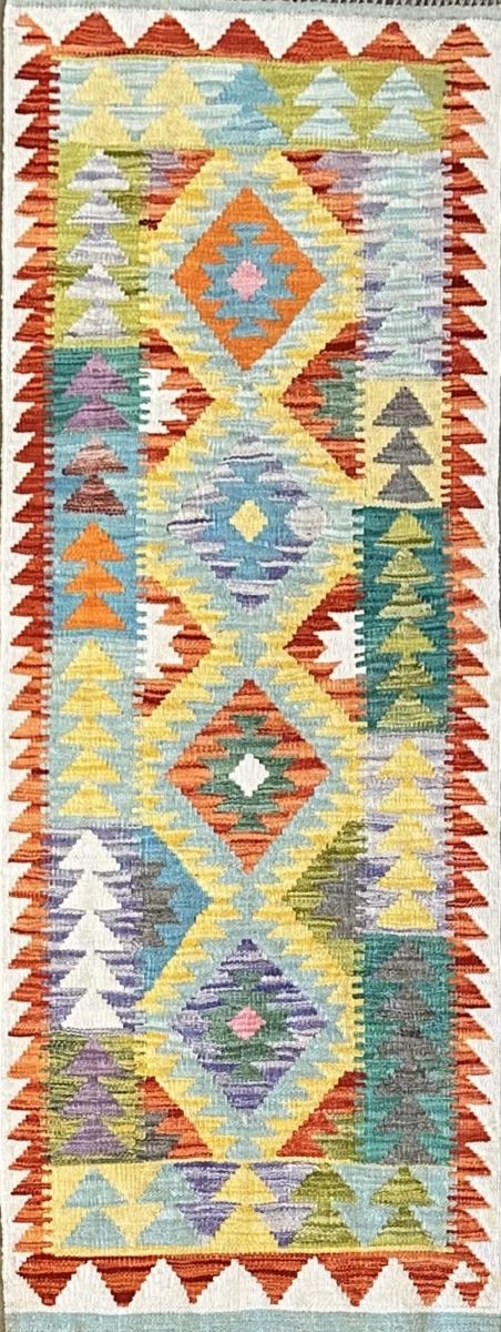 Hand-Woven Tribal Afghan Kazak Kilim Runner