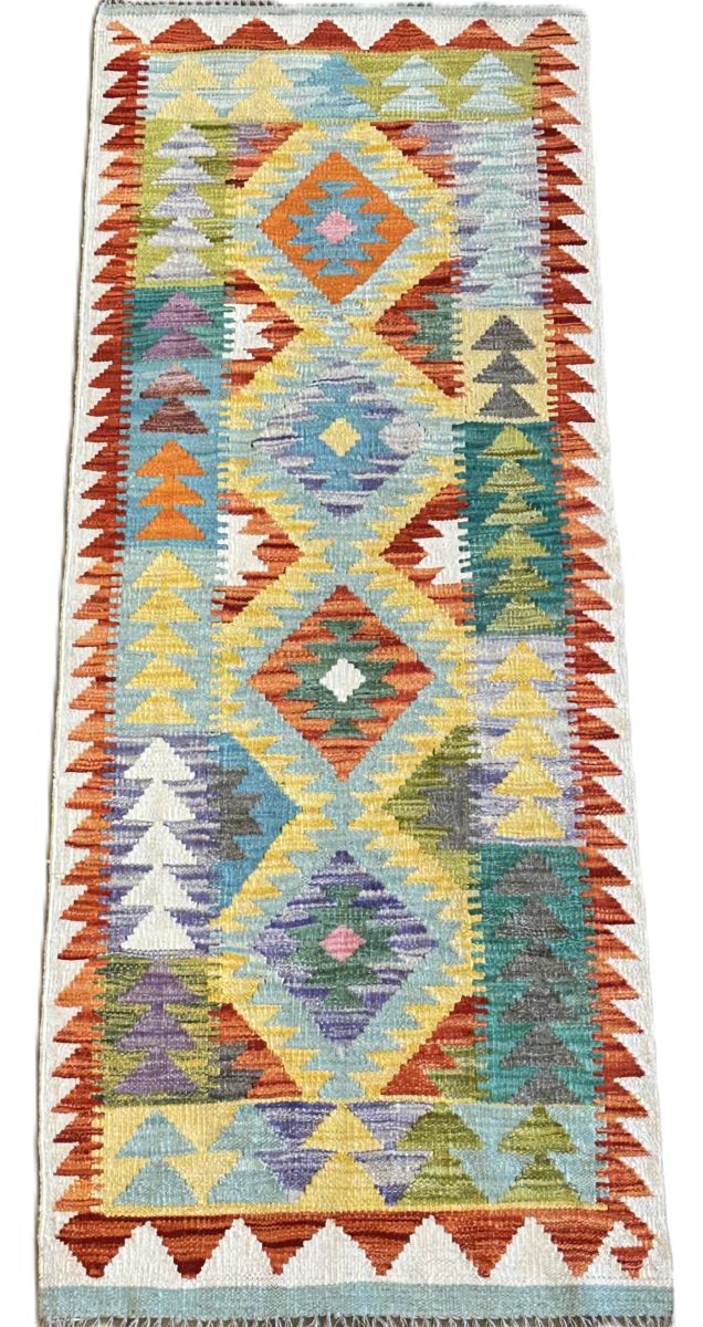 Hand-Woven Tribal Afghan Kazak Kilim Runner