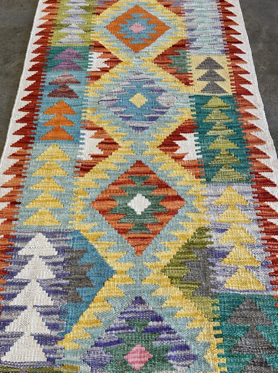 Hand-Woven Tribal Afghan Kazak Kilim Runner