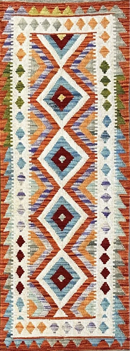 Hand-Woven Tribal Afghan Kazak Kilim Runner