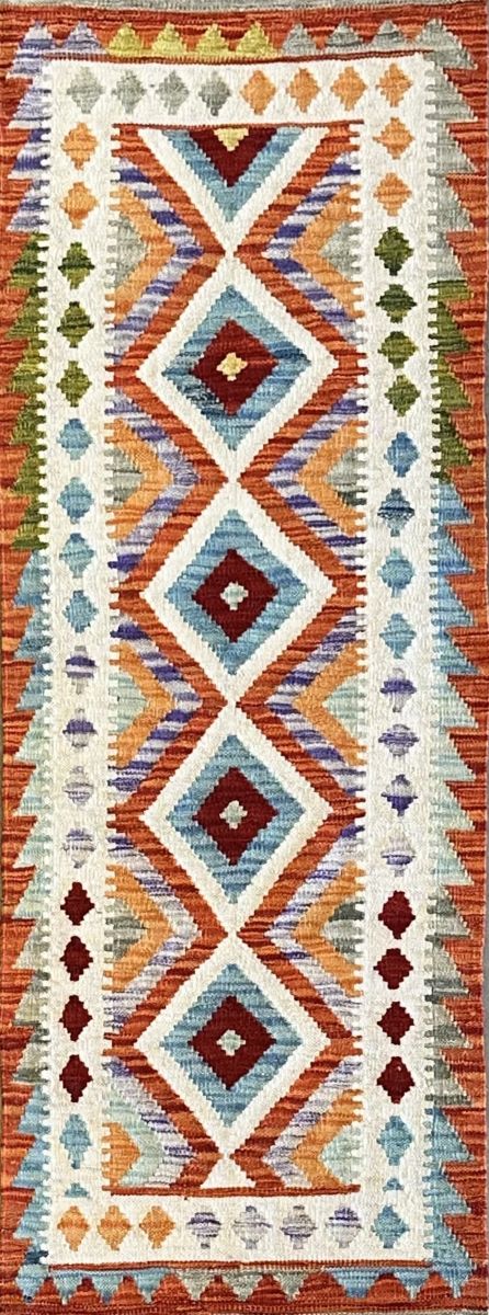 Hand-Woven Tribal Afghan Kazak Kilim Runner
