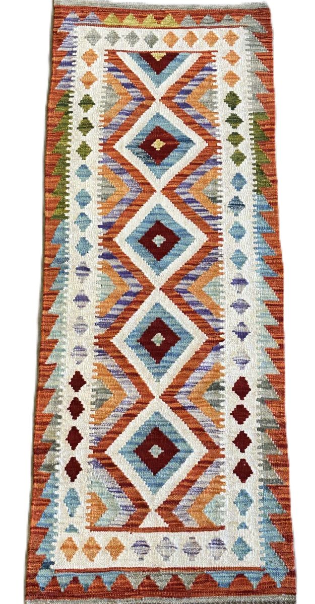 Hand-Woven Tribal Afghan Kazak Kilim Runner