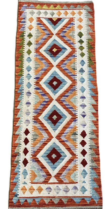 Hand-Woven Tribal Afghan Kazak Kilim Runner