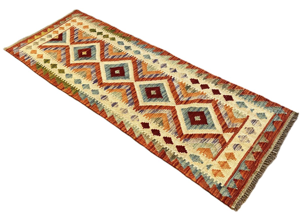 Hand-Woven Tribal Afghan Kazak Kilim Runner