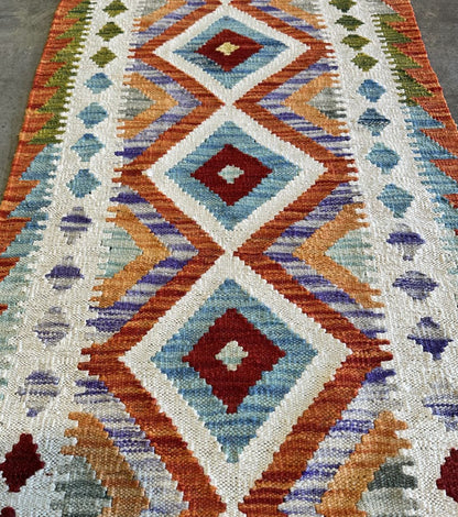 Hand-Woven Tribal Afghan Kazak Kilim Runner