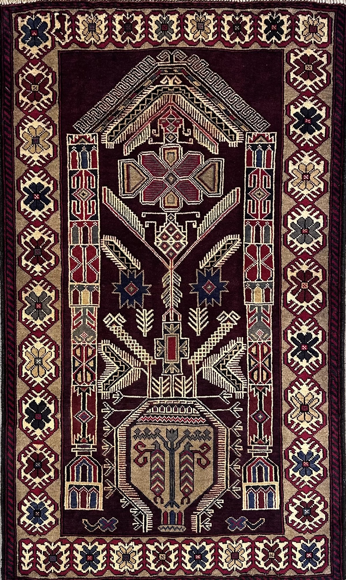 Hand-Knotted Tribal Afghan Balouch Prayer Rug