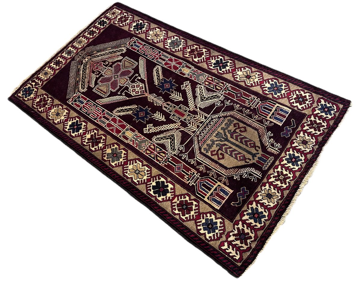 Hand-Knotted Tribal Afghan Balouch Prayer Rug