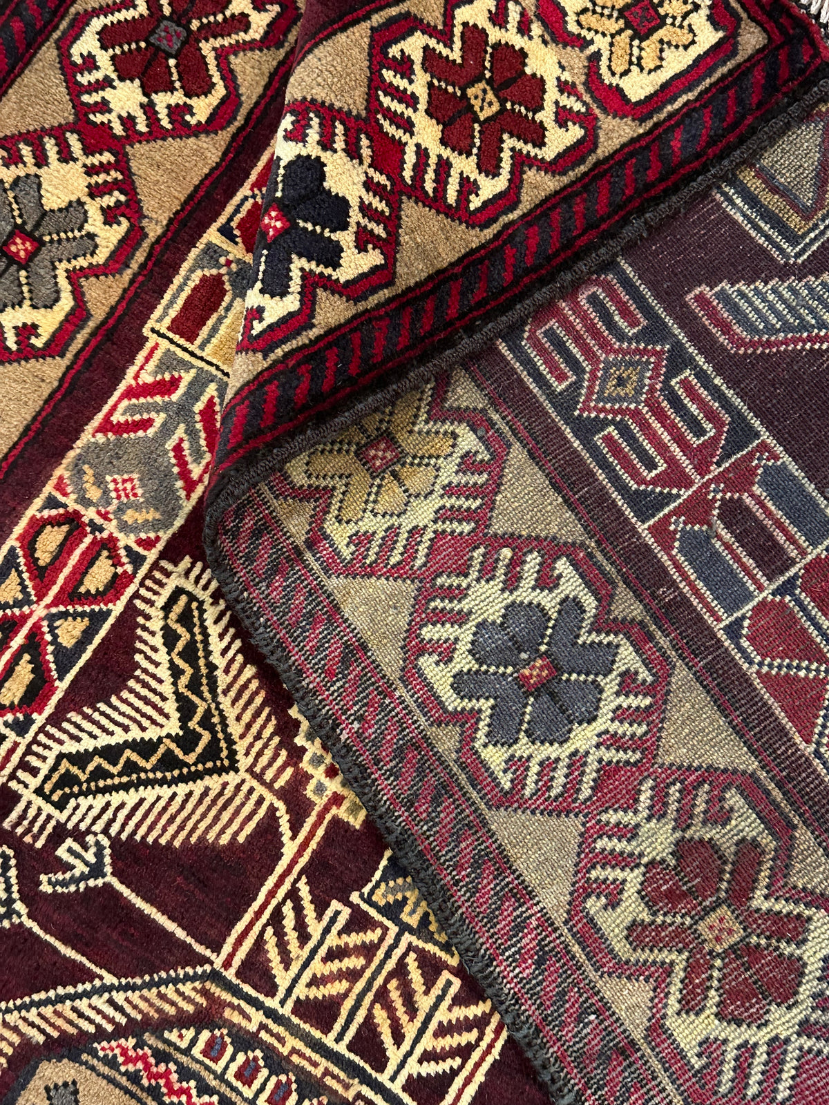 Hand-Knotted Tribal Afghan Balouch Prayer Rug