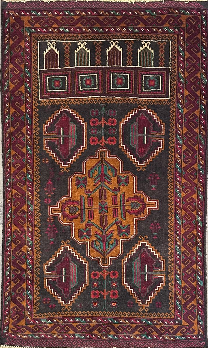 Hand-Knotted Tribal Afghan Balouch Prayer Rug
