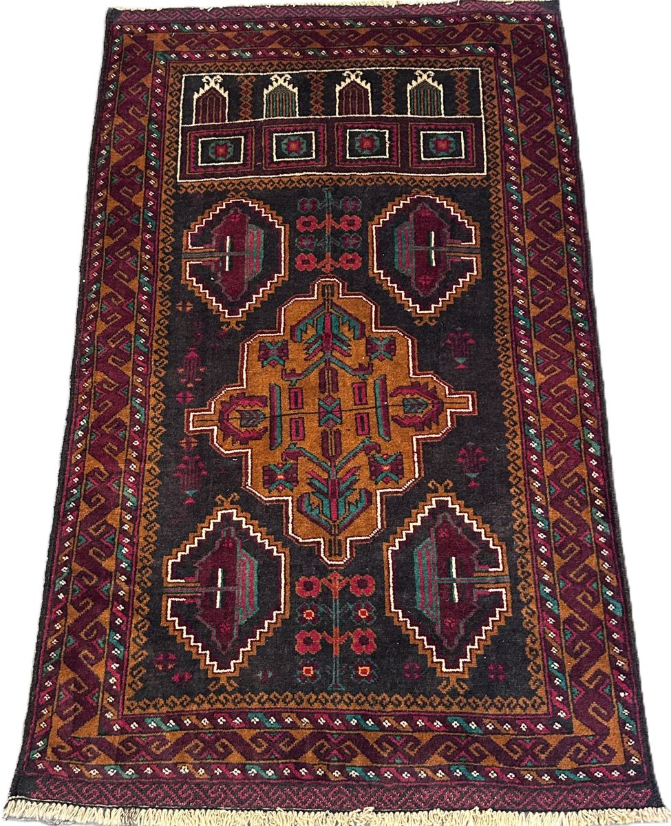 Hand-Knotted Tribal Afghan Balouch Prayer Rug