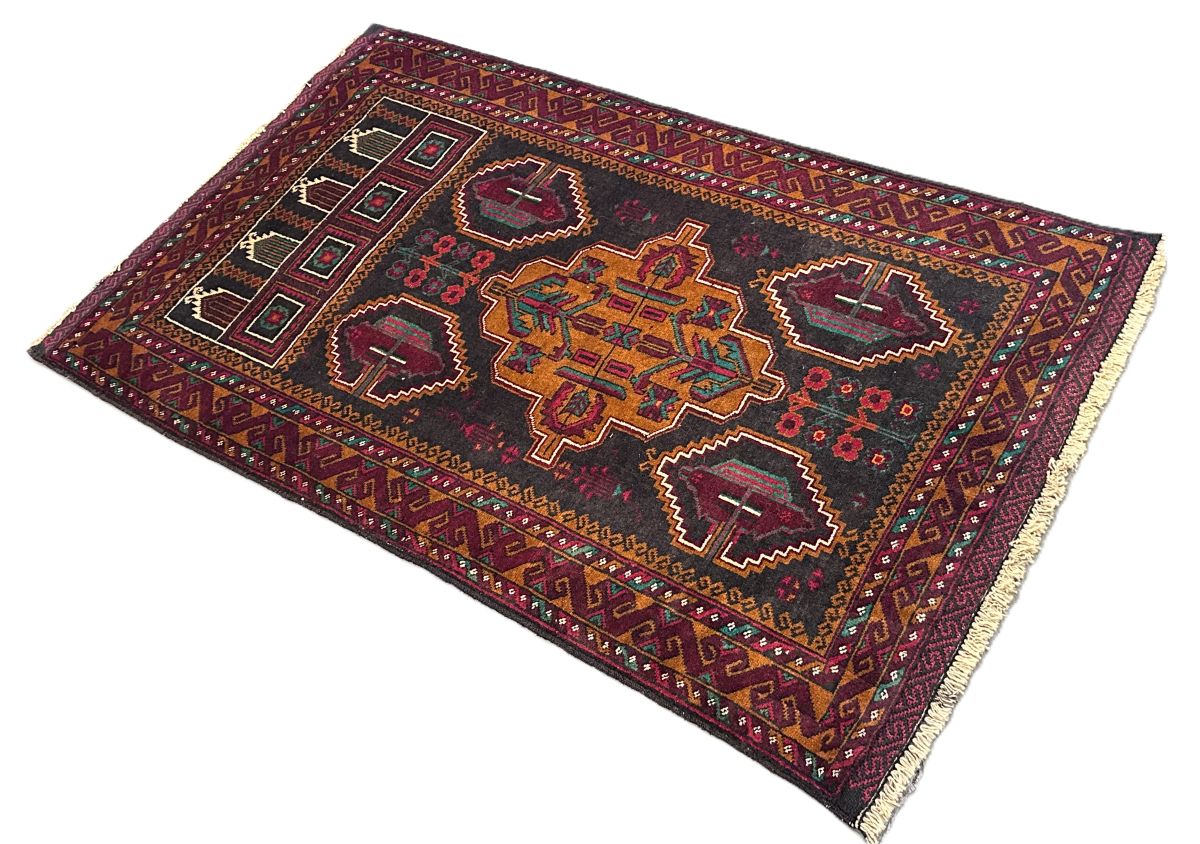 Hand-Knotted Tribal Afghan Balouch Prayer Rug