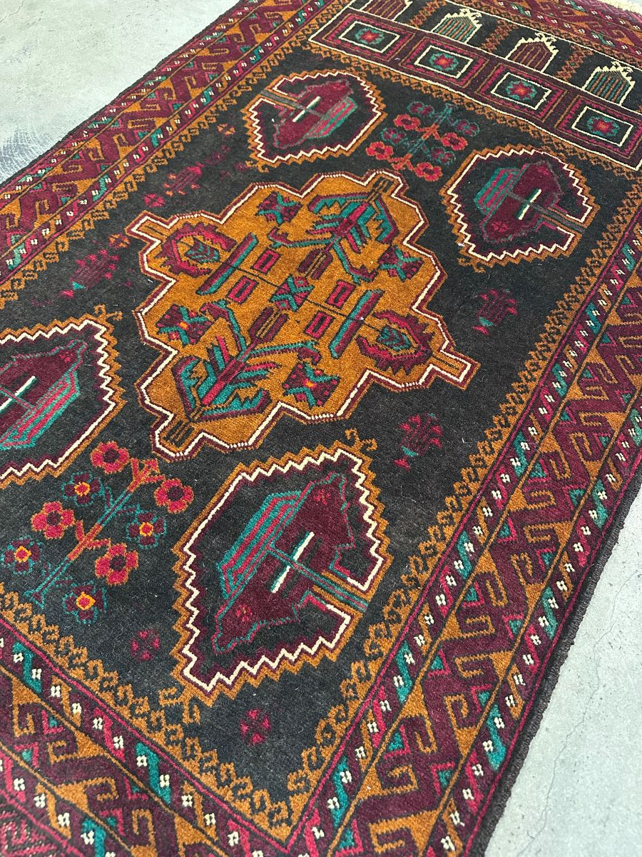Hand-Knotted Tribal Afghan Balouch Prayer Rug