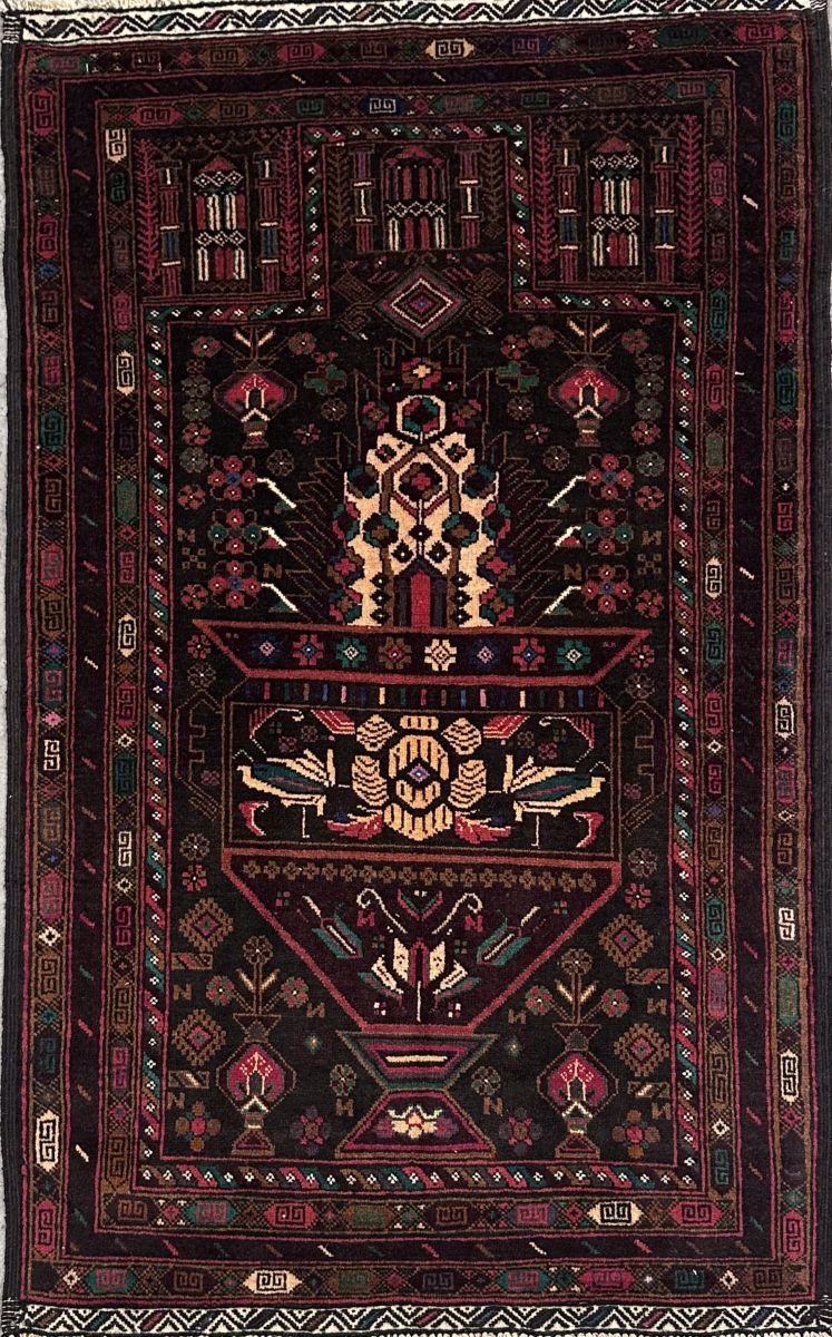 Hand-Knotted Tribal Afghan Balouch Prayer Rug