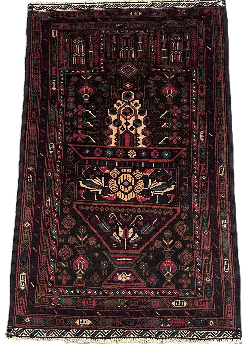 Hand-Knotted Tribal Afghan Balouch Prayer Rug