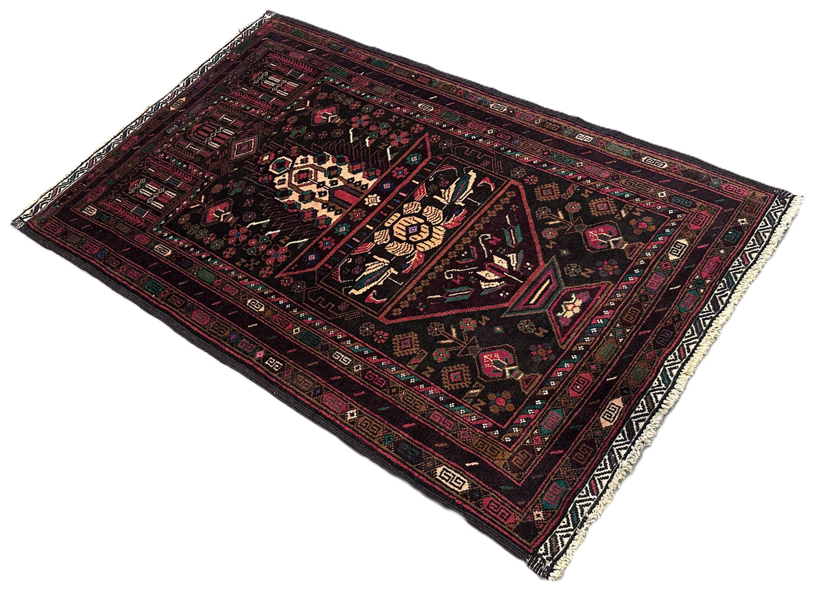 Hand-Knotted Tribal Afghan Balouch Prayer Rug