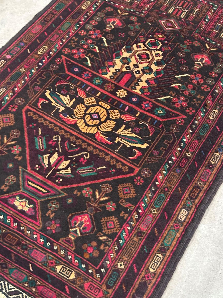 Hand-Knotted Tribal Afghan Balouch Prayer Rug
