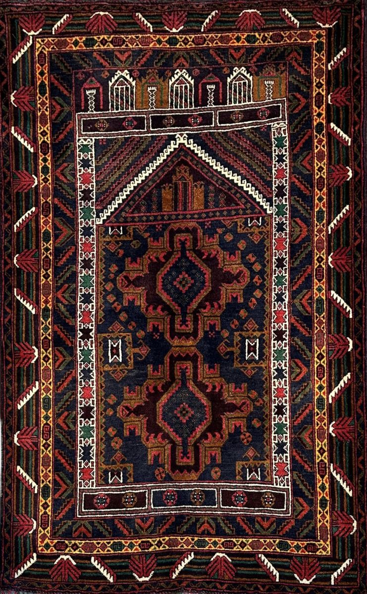 Hand-Knotted Tribal Persian Balouch Prayer Rug