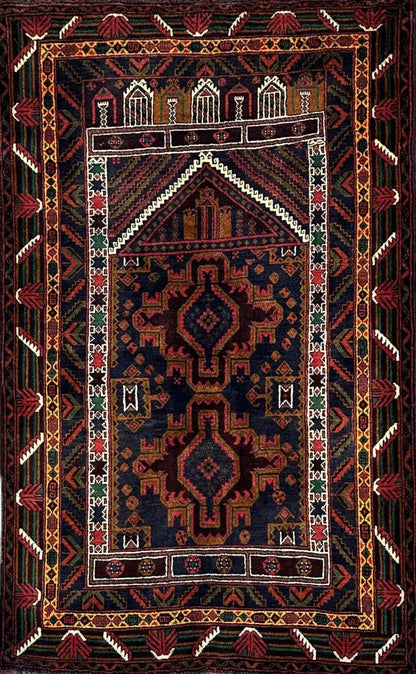 Hand-Knotted Tribal Persian Balouch Prayer Rug