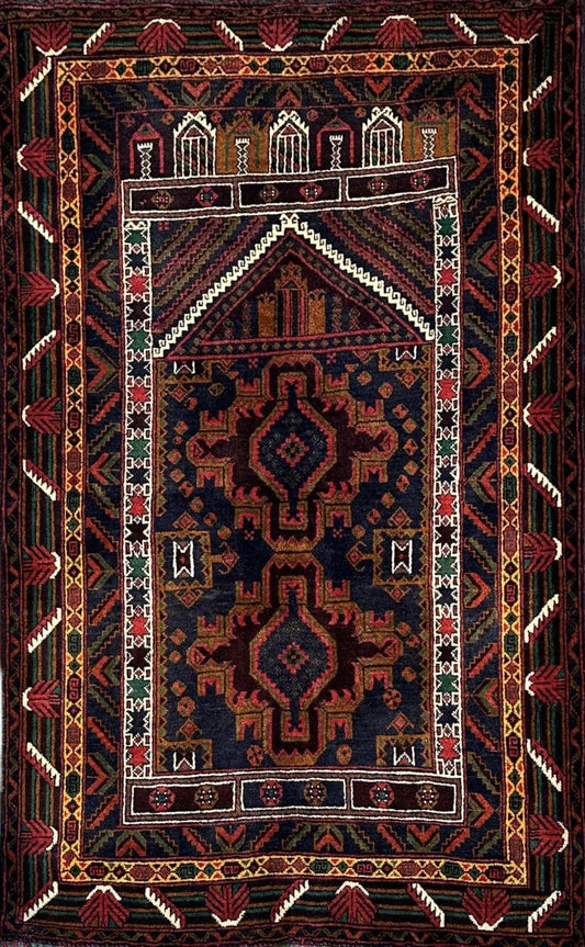 Hand-Knotted Tribal Persian Balouch Prayer Rug
