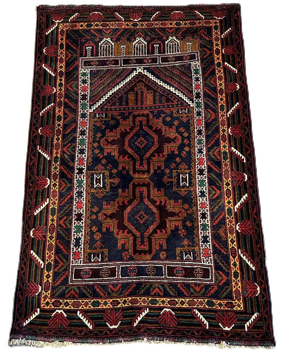 Hand-Knotted Tribal Persian Balouch Prayer Rug