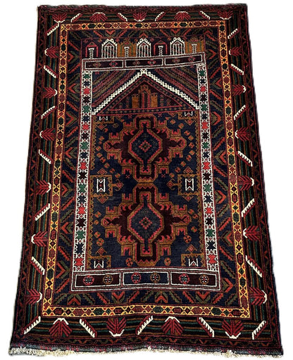 Hand-Knotted Tribal Persian Balouch Prayer Rug