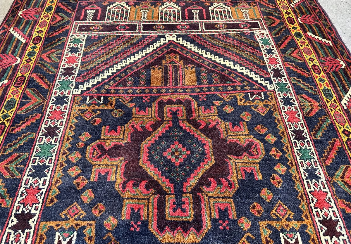 Hand-Knotted Tribal Persian Balouch Prayer Rug