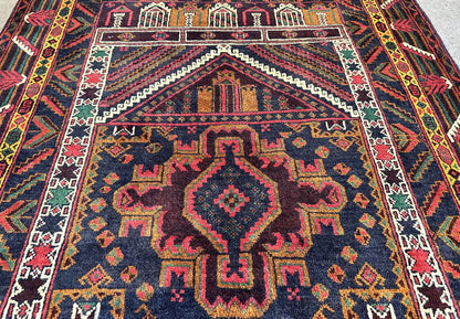 Hand-Knotted Tribal Persian Balouch Prayer Rug
